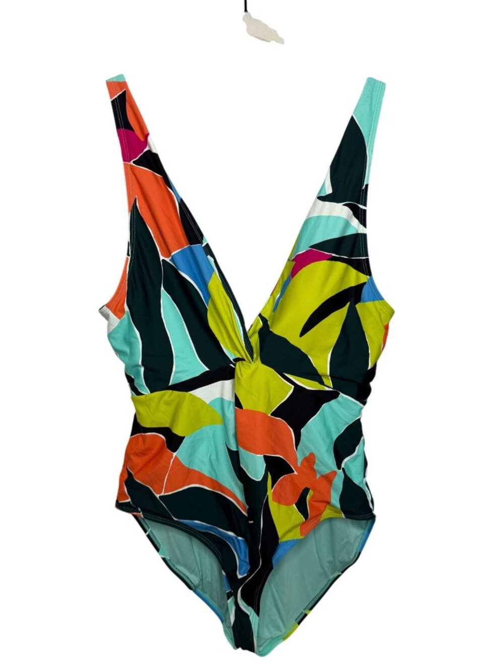 Anne Cole Size 14 Abstract Tropical One Piece Swimsuit Plunge Neck